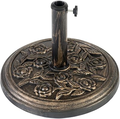 Straame 9KG Cast Iron Effect Parasol Base Floral Rose Garden Outdoor Umbrella