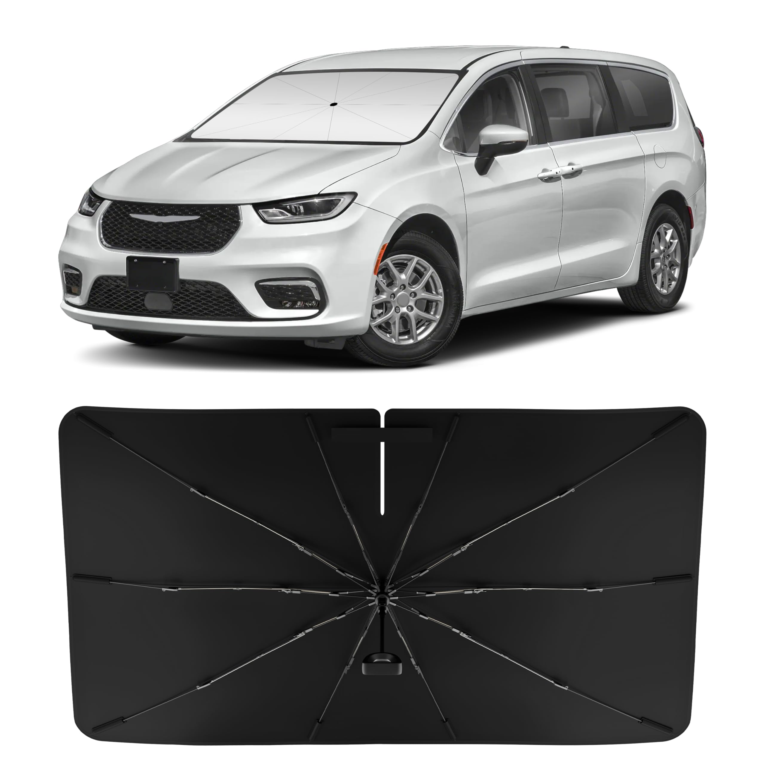 Photo 1 of INSAUTO Windshield Sun Shade Umbrella for Chrysler Pacifica 2017-2025, Foldable Front Windshield Sunshade with Storage Bag, Block Out UV Rays & Heat, Keep Car Cool