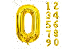 BEEYAKY 40 Inch Gold Number Balloons, Helium Mylar Foil Number Balloons for Birthday, Number 0 Balloon for Birthday Decorations for Kids, Anniversary Party Decorations Supplies