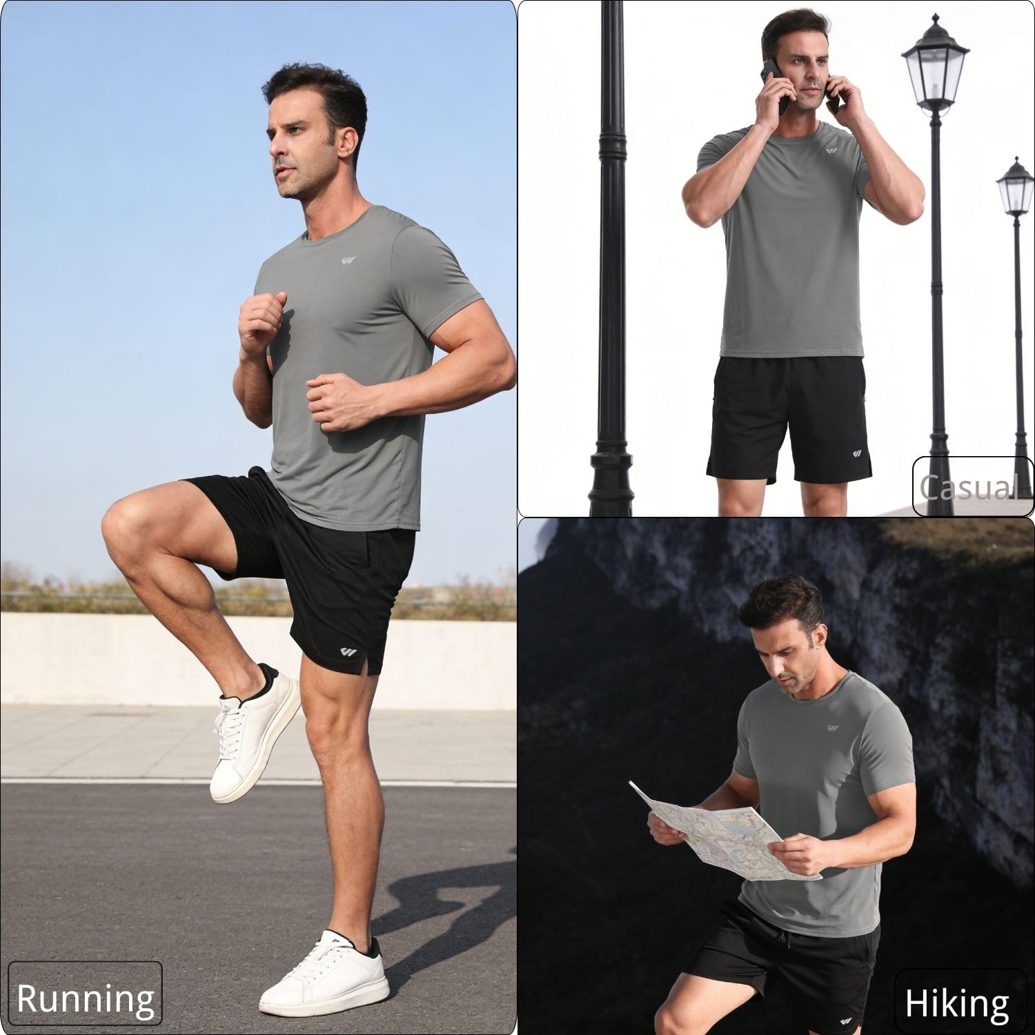 3 or 5er Pack Sport Tshirts Herren Kurzarm,Funktionsshirt Atmungsaktiv & Schnelltrocknend,Fitness Shirt für Training,Laufen,Wandern,Gym,Outdoor-Sport Rot-Rosa-Grau-GrauBlau-Grün M 6