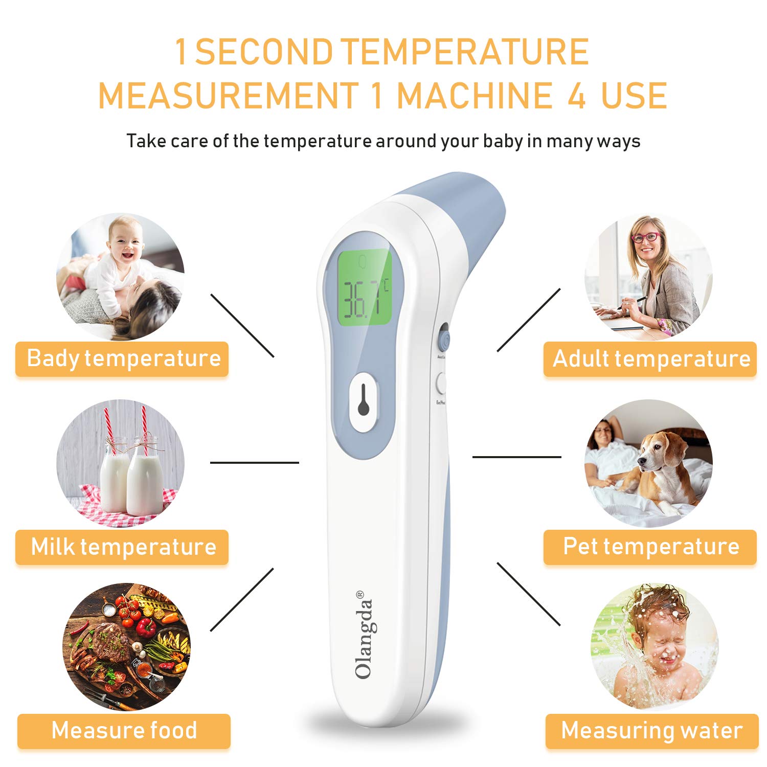 Olangda Ear and Forehead Thermometer, Non Contact Forehead Digital Infrared Thermometer with Instant Accurate Reading: Industrial & Scientific