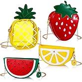Set of 4 Fruit Shoulder Bag Novelty Purses for Women Lemon Watermelon Pineapple Strawberry Purse Funny Crossbody Bag Cute Mini Purse Wallet for Parade Birthday Fruit Theme Party