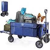 TIMBER RIDGE Tailgate Collapsible Folding Wagon Cart, Heavy Duty Utility Push Pull Beach Wagon Foldable, Outdoor Grocery Cart