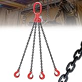 FITHOIST 6 Ton 4 Leg Chain Sling 5/16” 5 Ft, G80 Alloy Steel 4 Way Chain Slings Quadruple Leg Slings Lifting with 4 Safety Grab Hooks Heavy Duty for Engine Hoist Lifts