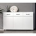 SSLine White Wood Buffet Sideboard Kitchen Server Storage Cabinet Cupboard with 3 Drawers and 3 Doors Modern Simple Buffet Cabinet Entryway Console Side Tables for Living Room Dining Room