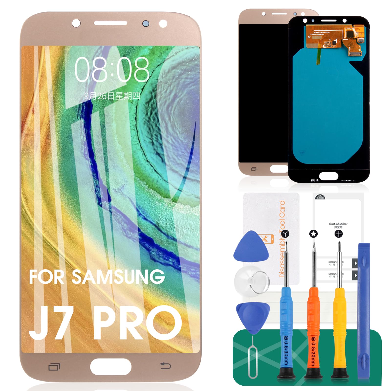 LCD Screen Replacement for Samsung Galaxy J7 Pro SM-J730G/DS J730F J730G J730GM J730DS Super AMOLED LCD Display Screen and Touch Screen Digitizer Repair Parts Assembly(Gold)