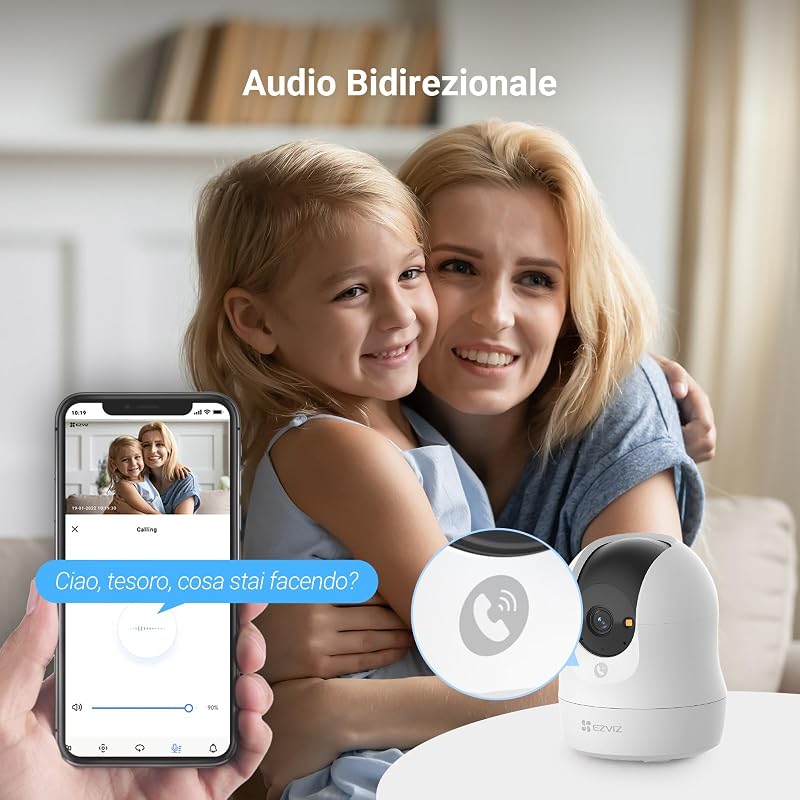 C6N G1 3K Telecamera Wi-Fi Interno, 5MP Videocamera Sorveglianza Interno Pan/Tilt/Zoom, Rilevamento di Persone, Visione Notturna a Colori con WDR, Chiamata Bidirezionale, Kit da 2