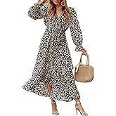 BTFBM Womens Dresses Spring Clothes 2026 V Neck Floral High Waist Ruffle Wedding Guest Cocktail Boho Long Sleeve Dress