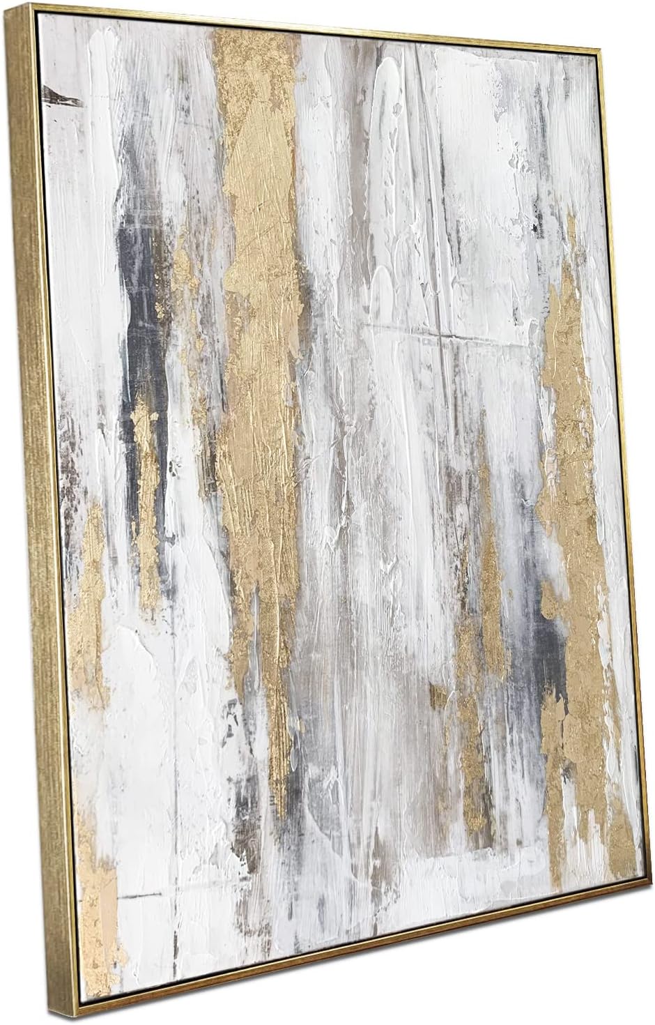 Wall Décor - Zessonic Abstract wall art with Gold foil - Gold and Gray canvas artwork print with glitter texture for modern style decor,Framed, Ready to hang