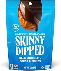 SkinnyDipped Dark Chocolate Cocoa Almonds, Healthy Snack, Plant Protein, Gluten Free, 3.5 Oz Resealable Bag, Pack of 1
