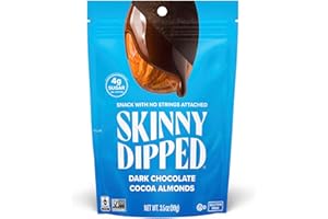 SkinnyDipped Dark Chocolate Cocoa Almonds, Healthy Snack, Plant Protein, Gluten Free, 3.5 Oz Resealable Bag, Pack of 1