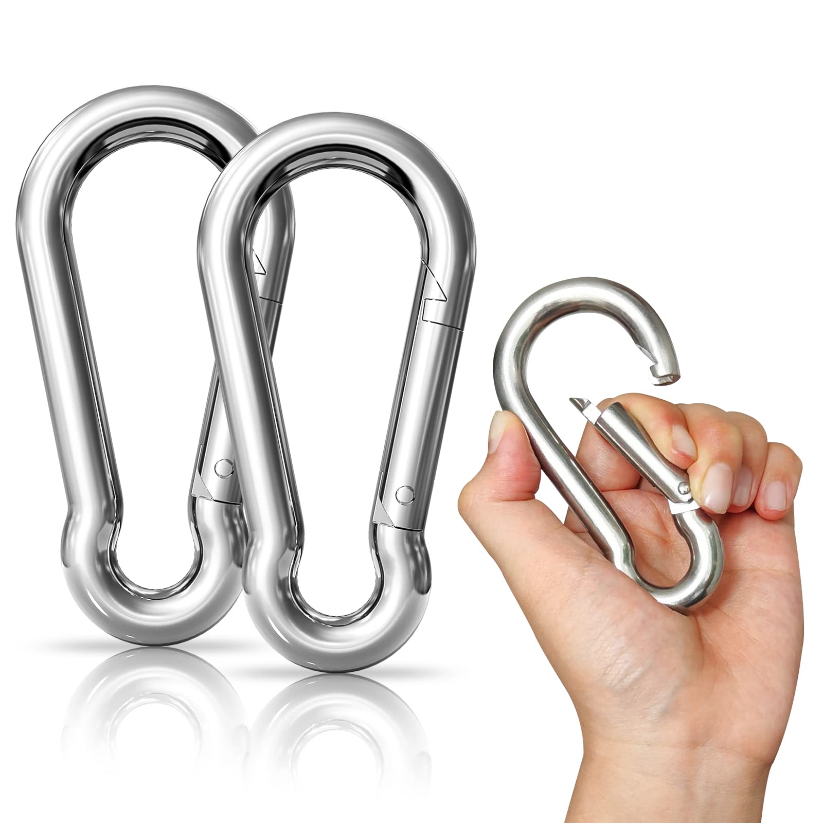 LISOPO Super Large Carabiner Hooks Stainless Steel 10 x 100 mm with Snap Fastener Durable Carabiner Hook Premium Quality Steel for All Lifting Straps and Handles with One Eyelet Pack of 2