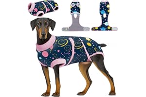 PetWarm Dog Surgical Recovery Suit Female,Recovery Suit for Female Male Dogs,Professional Pet Recovery Shirt Dog Abdominal Wounds Bandages Substitute E-Collar & Cone,Dog Onesie,Galaxy Pattern,Pink,S