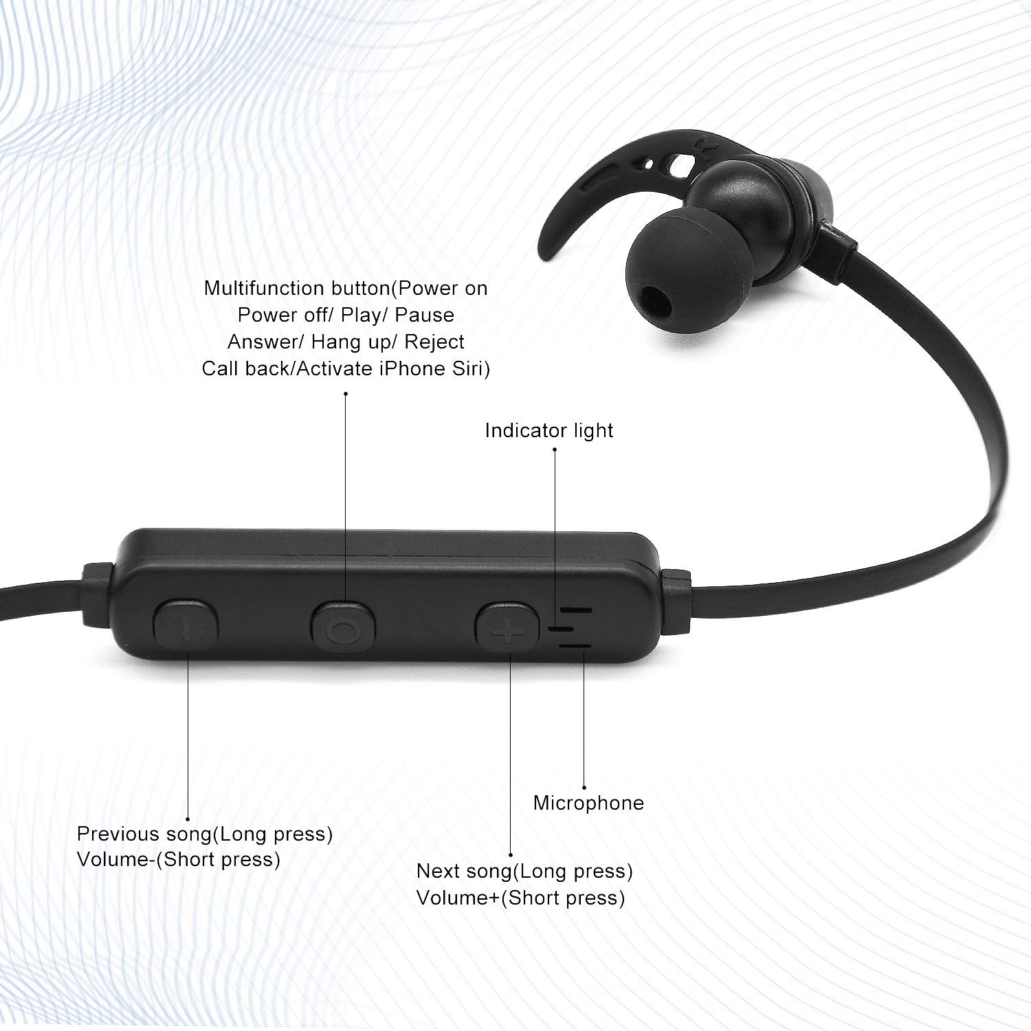 Auriculares inalámbricos LOBKIN, Bluetooth 4.1 Sonido estéreo Auriculares ligeros con conexión magnética y NANO Recubrimiento Auricular deportivo con cubierta metálica y micrófono incorporado (negro)