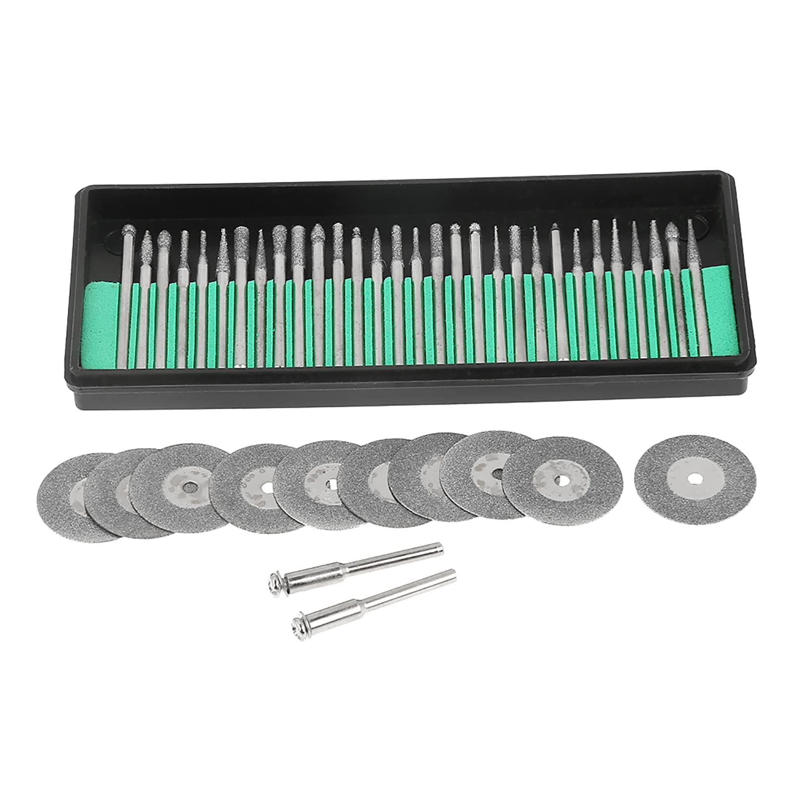 Rotary Tool Quickshaft Bur Tips Burs Saw Blades Mandrels Set 30Pcs Burs 10Pcs Saw Blades Cutting Discs 2Pcs Mandrels Tools Accessories, Bur Shank Diameter: 0.3Cm/0.1In