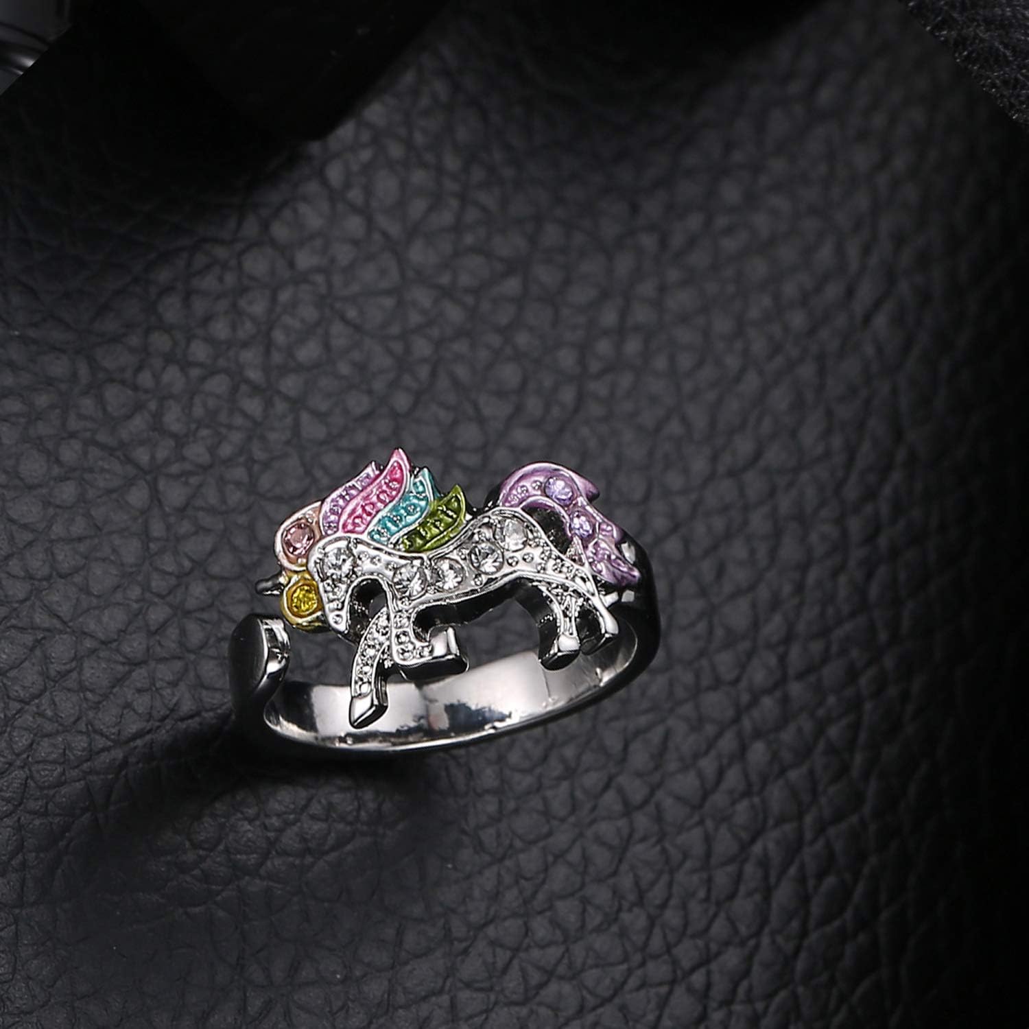Unicorn Jewelry for Girls Gifts for Granddaughter Adjustable Unicorn Ring Gifts Silver Tone Rainbow Unicorn: Clothing