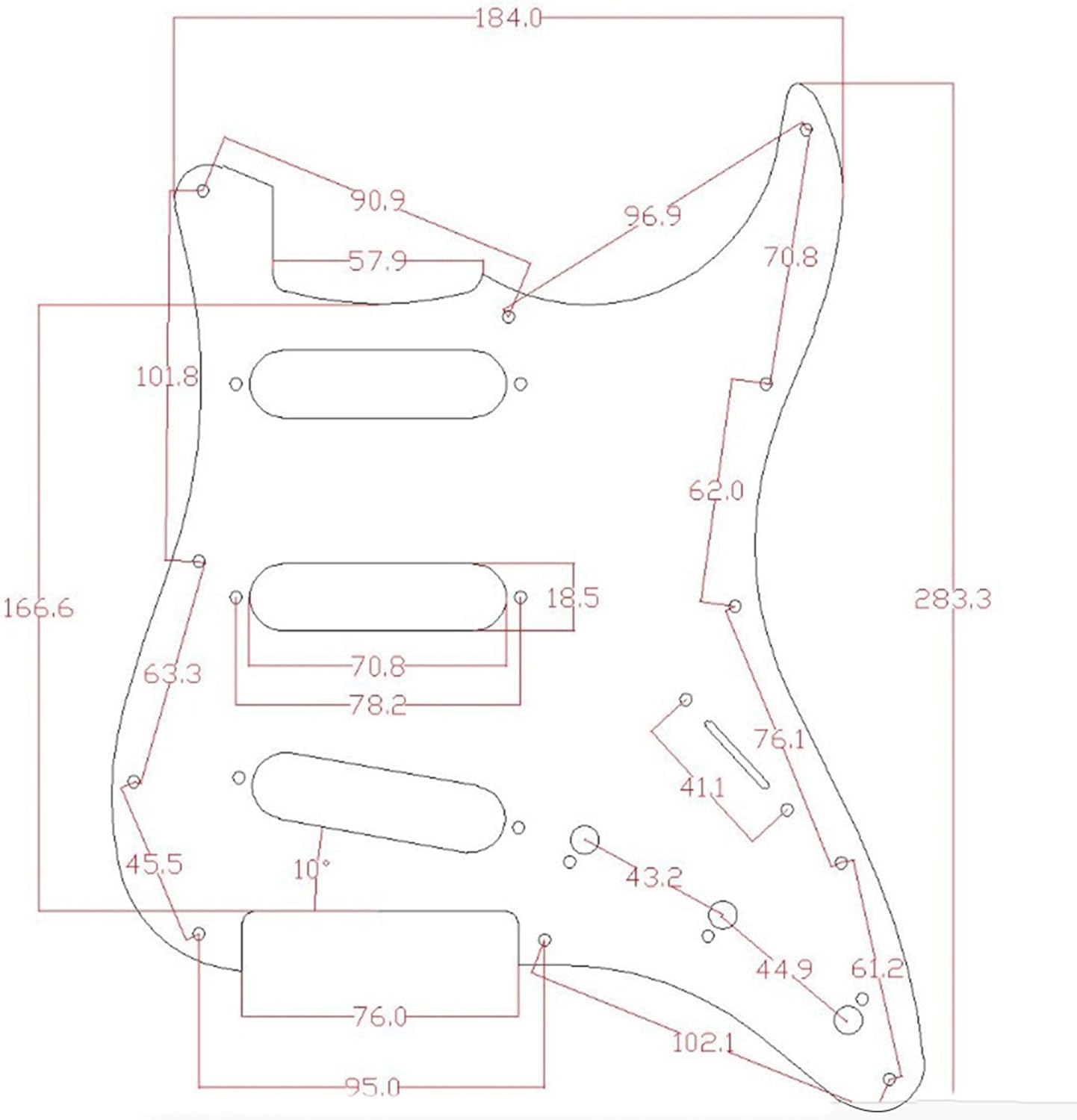 Yibuy 282x225mm Maple Electric Guitar Pickguard Scratchplate SSS Wood