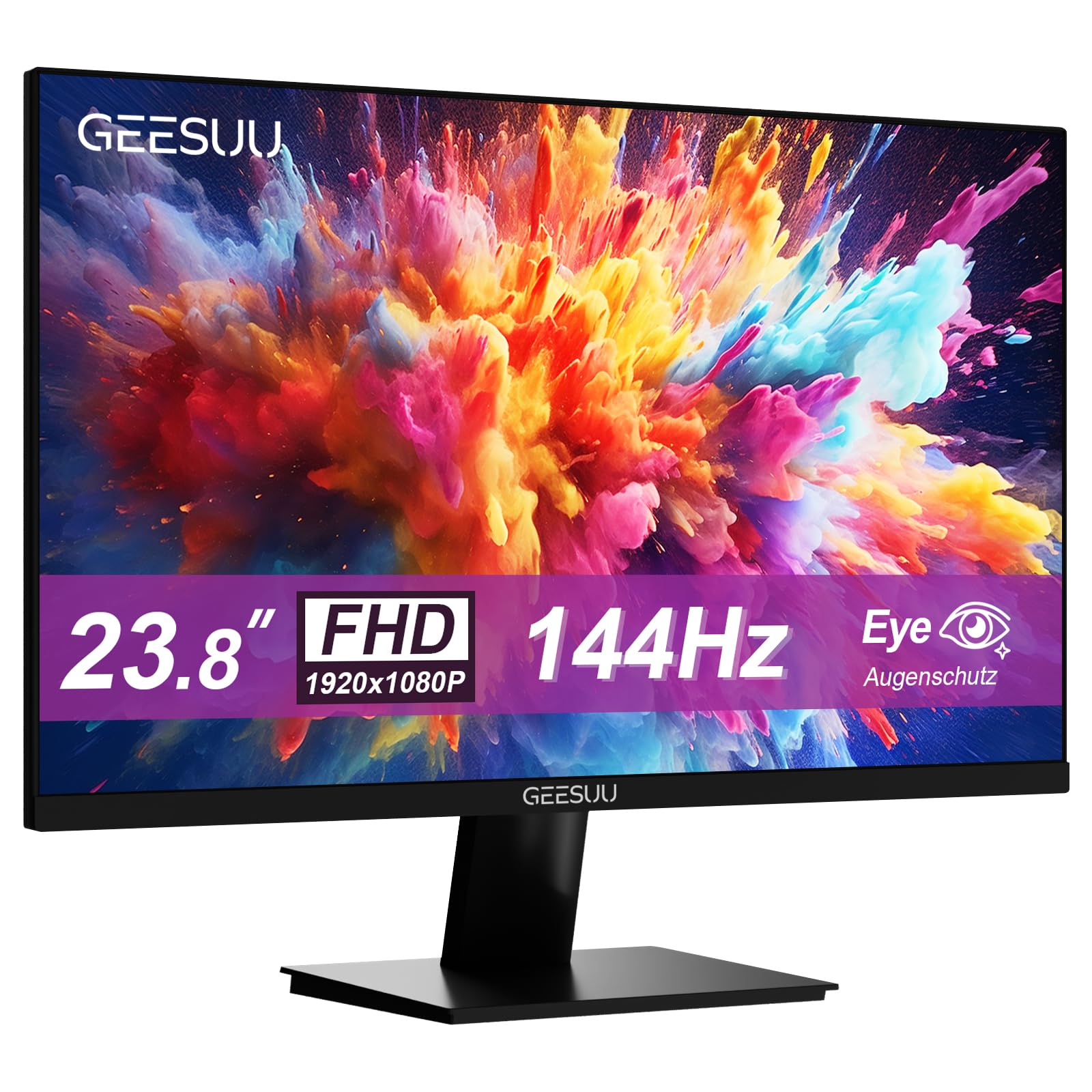 GEESUU 24 Zoll Monitor, PC Bildschirm 144Hz, FHD 1080p Gaming Monitore, 5ms, VA Eye-Care Computer Bildschirm, 99% sRGB, VESA 75x75mm, HDMI 2.0 & DP 1.2