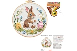 ELTONGUU Embroidery Kit for Beginners Adult, Rabbit Pattern Embroidery Kit Easter Themed Include Embroidery Cloth Hoops Threa