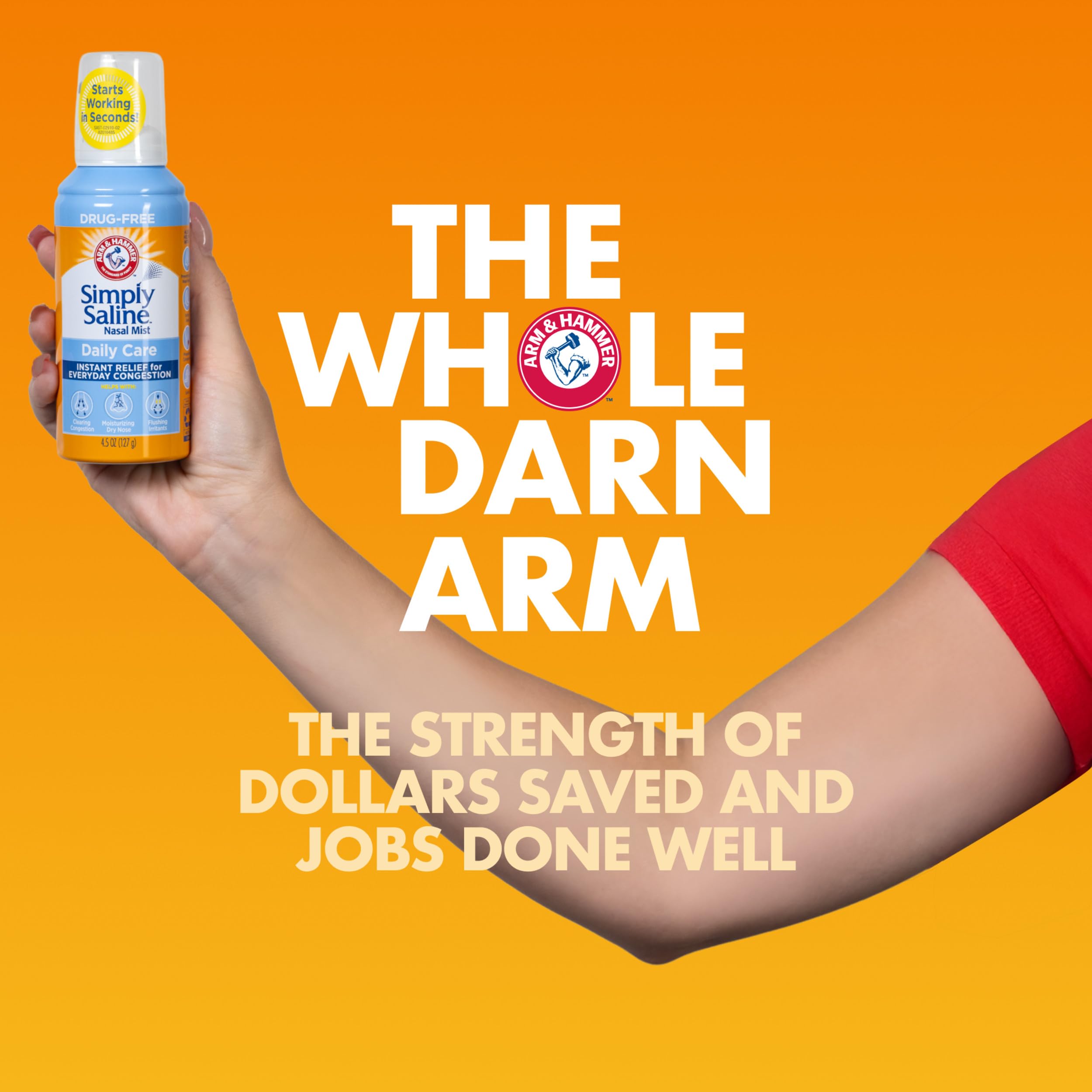 ARM & HAMMER Simply Saline Nasal Care Daily Mist 4.5oz – Instant Relief for Every Day Congestion – One 4.5oz Bottle
