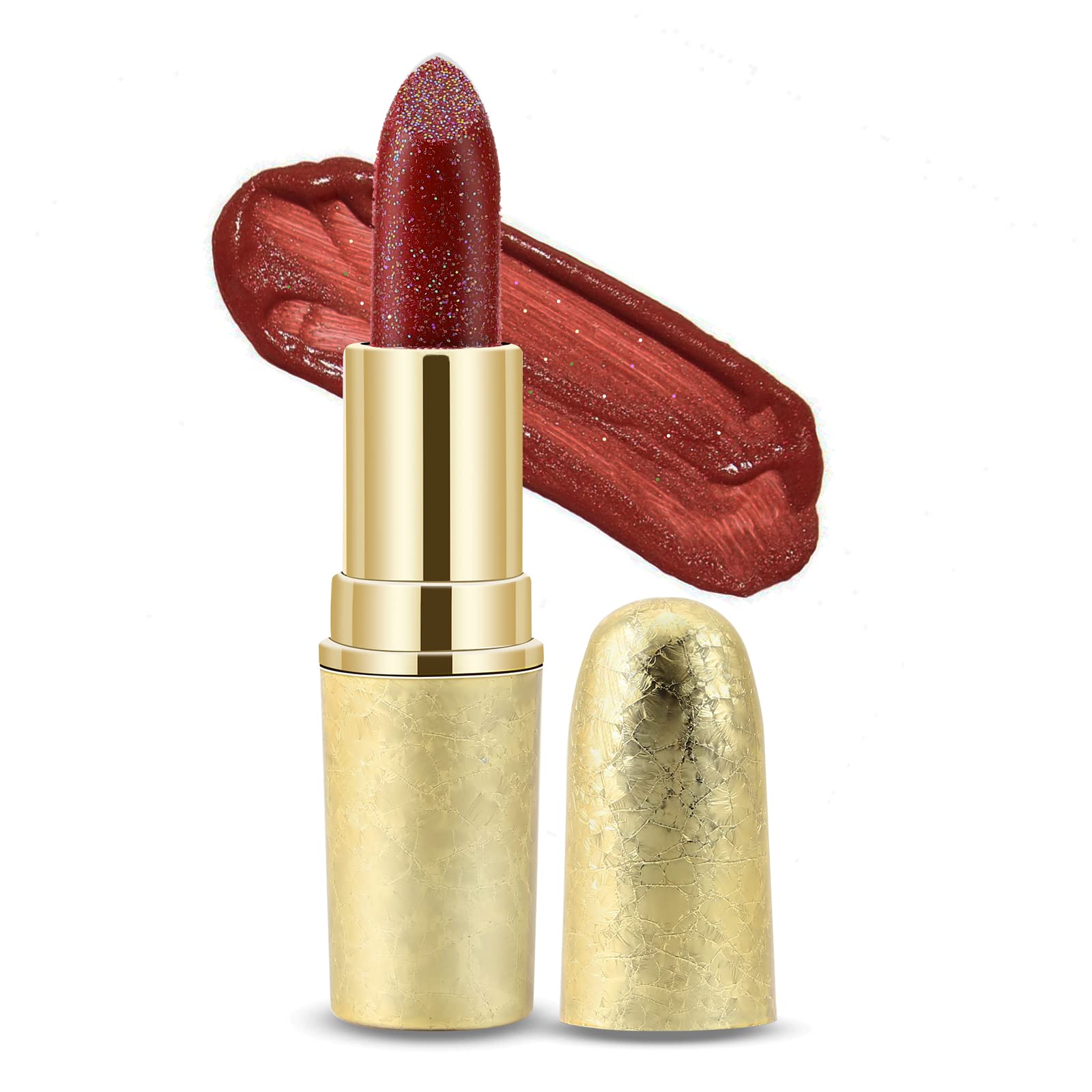 Boobeen Glitter Lipstick Hydrating Lip Balm Sparkling Shine Lip Color Nonstick Highly Pigmented Formula Gives Metallic Finish Lip Makeup for Women and Girls