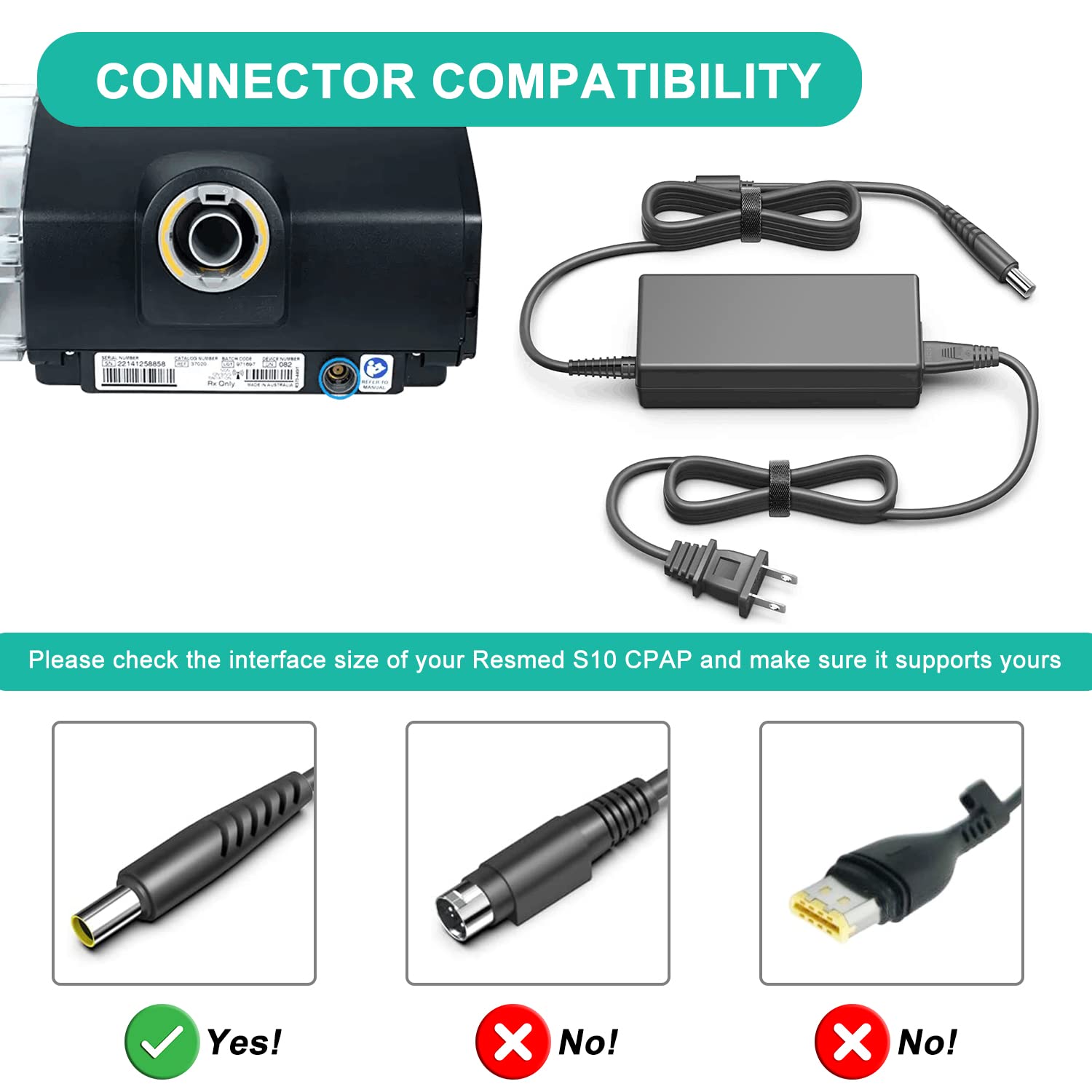 HKY Replacement ResMed AirSense 10 Power Supply 24V AC Adapter for AirStart 10 CPAP Machine, AirCurve 10, Lumis VPAP BiLevel Series 90W S10 370001 37344 37028 Power Cord