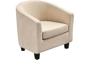 NILUOH Club Chair Slipcover 2 Piece Soft Stretch Tub Chair Cover Barrel Chair Covers Armchair Covers Spandex Couch Covers Furniture Protector for Bar Counter Living Room,Jacquard Beige
