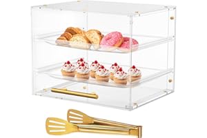 MACIFECI Pastry Display Case, 2 Tray Commercial Countertop Bakery Display Case with Front Doors, Acrylic Bread Box for Exquisite Dessert Display, Cookie Display & Food Display