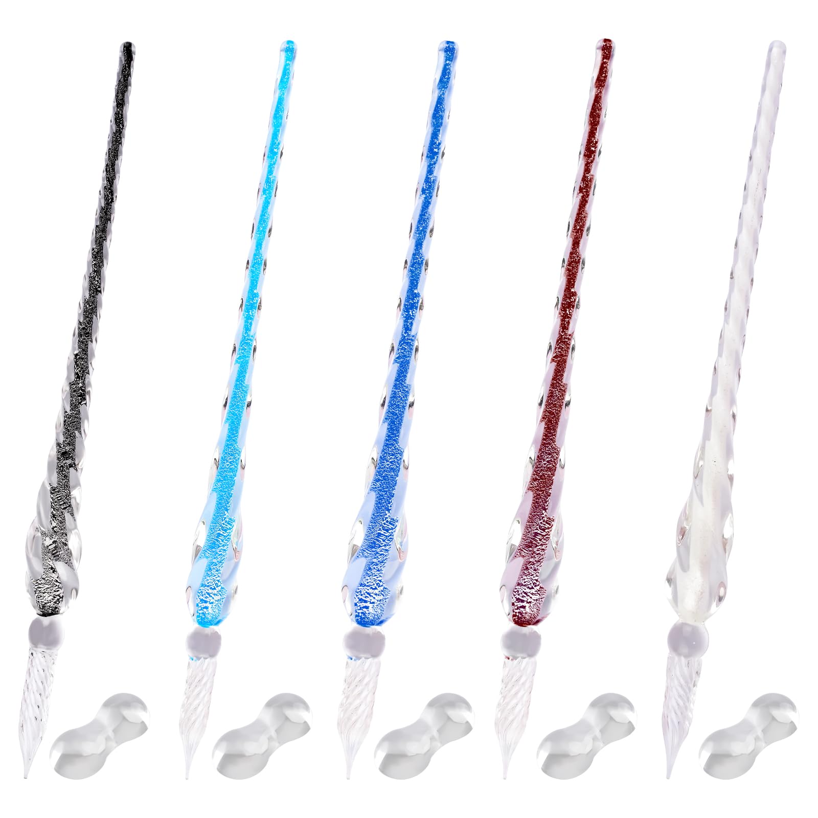 WANDIC Handmade Stained Glass Dip Pen, 5Pcs 7.2'' Colorful Crystal Pen Kit with Holders Rainbow Crystal Pen for Art, Signature, Writing, Drawing, Lettering