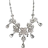 Secret for Longevity Silver Tone Vintage Deco Retro Gatsby Antique Style Clear Rhinestone Wedding Bridal Prom Chunky Statement Necklace