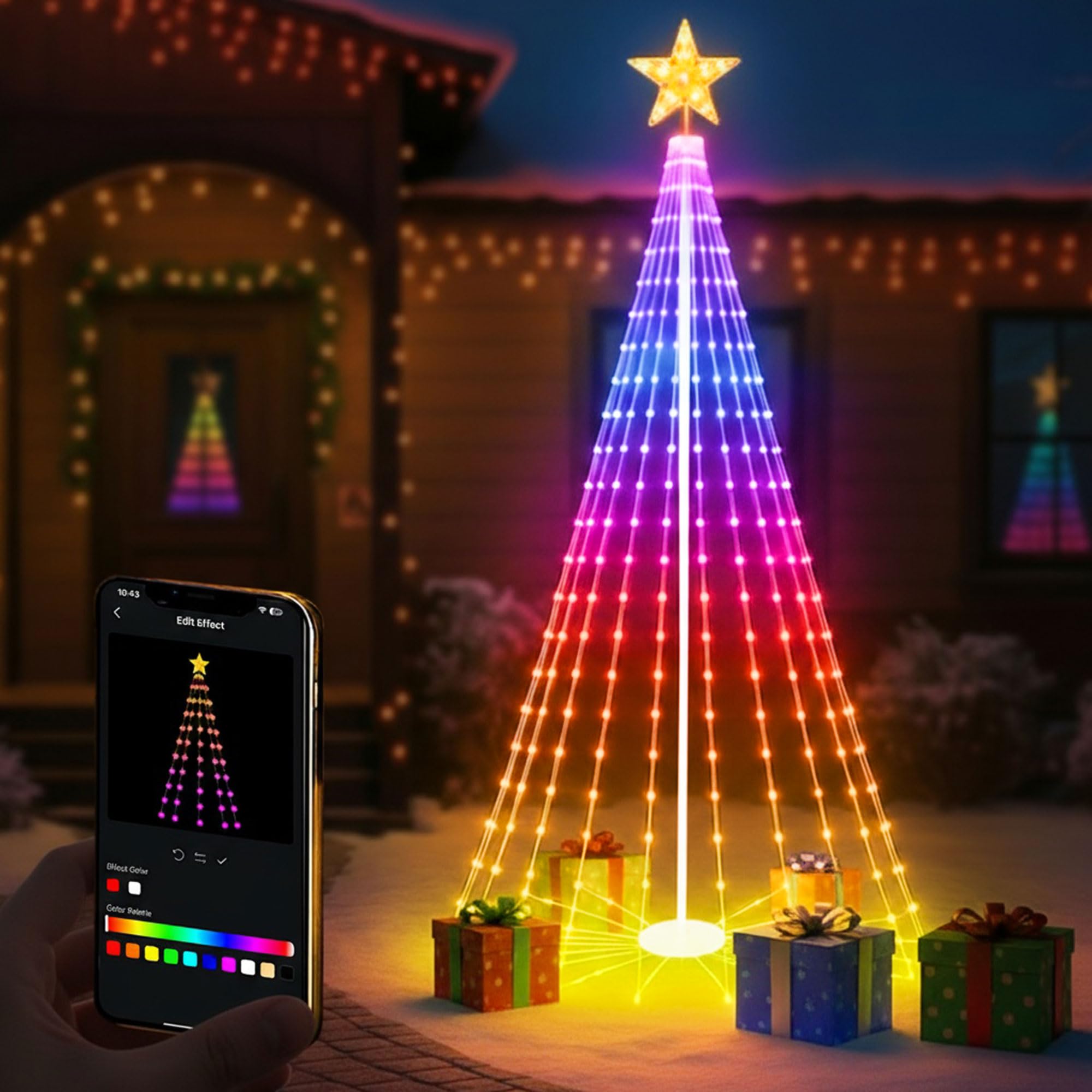Photo 1 of Probro 10FT Smart Large Outdoor Christmas Cone Tree with Bluetooth APP Control, 514LEDs, 85+ Dynamic Modes Music Sync, IP65 All-Weather Metal Frame for Front Yard Holiday Party Decor