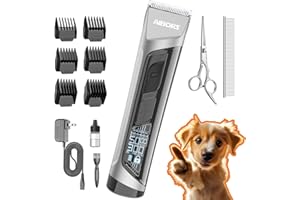 AIBORS Dog Clippers for Grooming, 5-Speed Dog Grooming Clippers with LCD Display, Low Noise, Cordless Pet Hair Clippers Trimmer for Dogs Cats, High Power, Silver