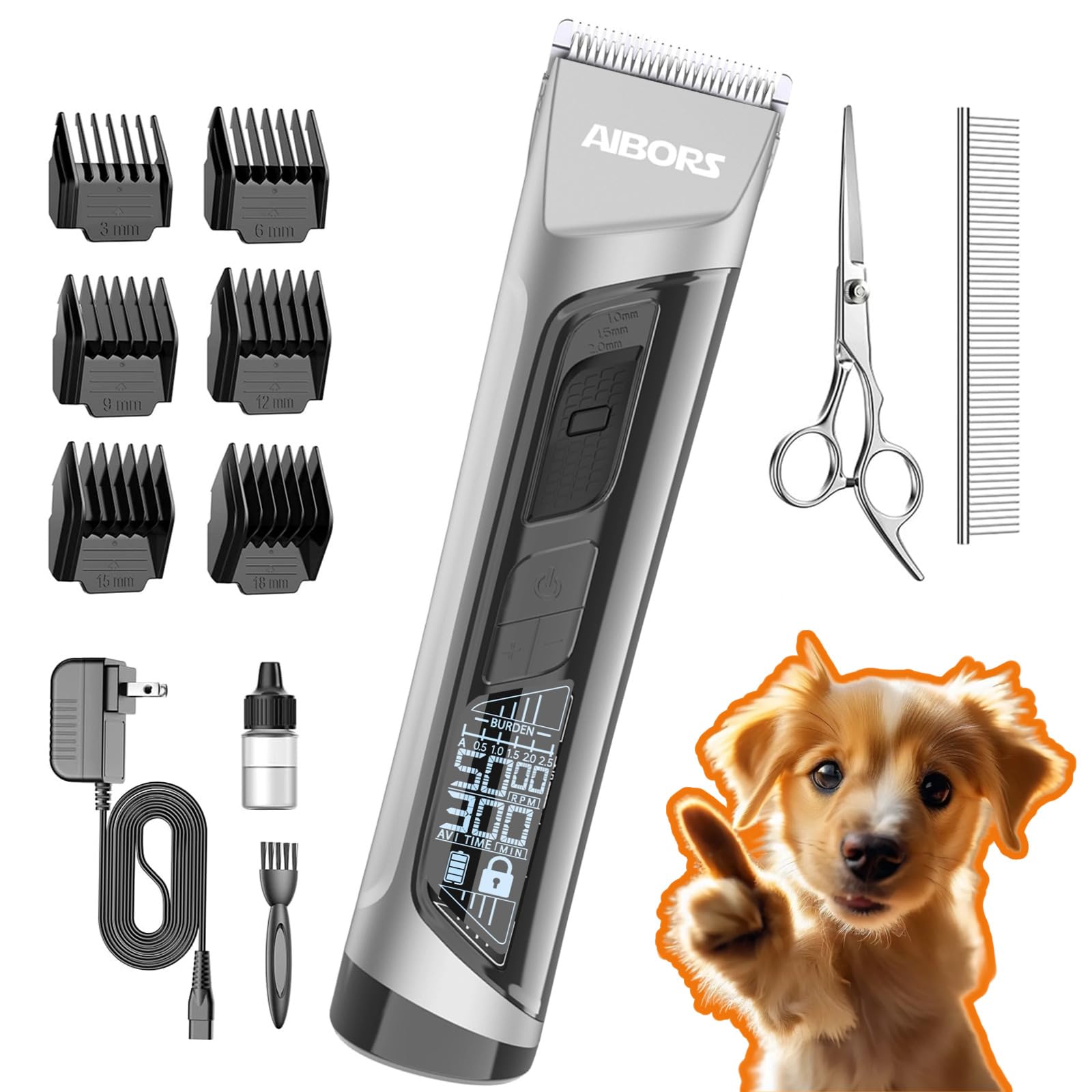 View of AIBORS Dog Clippers for Grooming, 5-Speed Dog Grooming Clippers with ...
