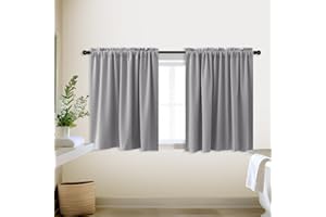 KOUFALL Tier Curtains for Kitchen,Blackout Short Modern Curtains for Living Room Bedroom Bathroom,Light Gray,24 Inch Long