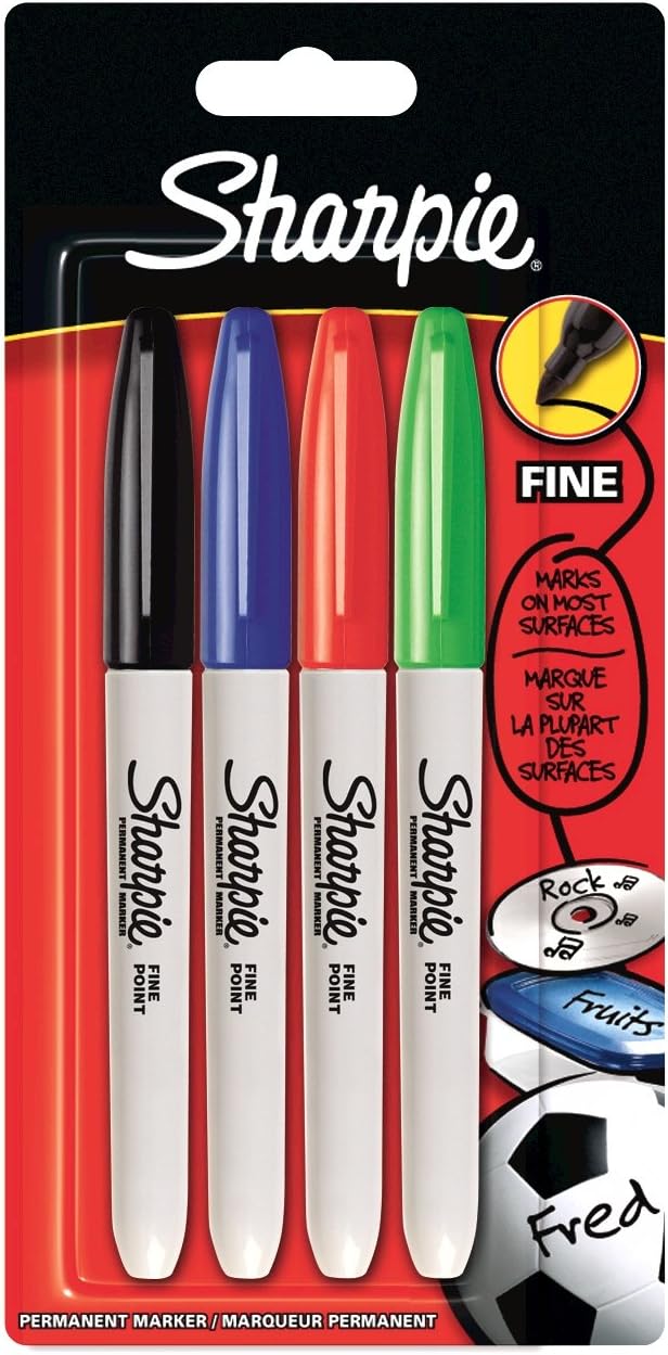 Sharpie Fine Permanent Marker - Assorted Standard Colours (Pack of 4), 1 count (Pack of 4)