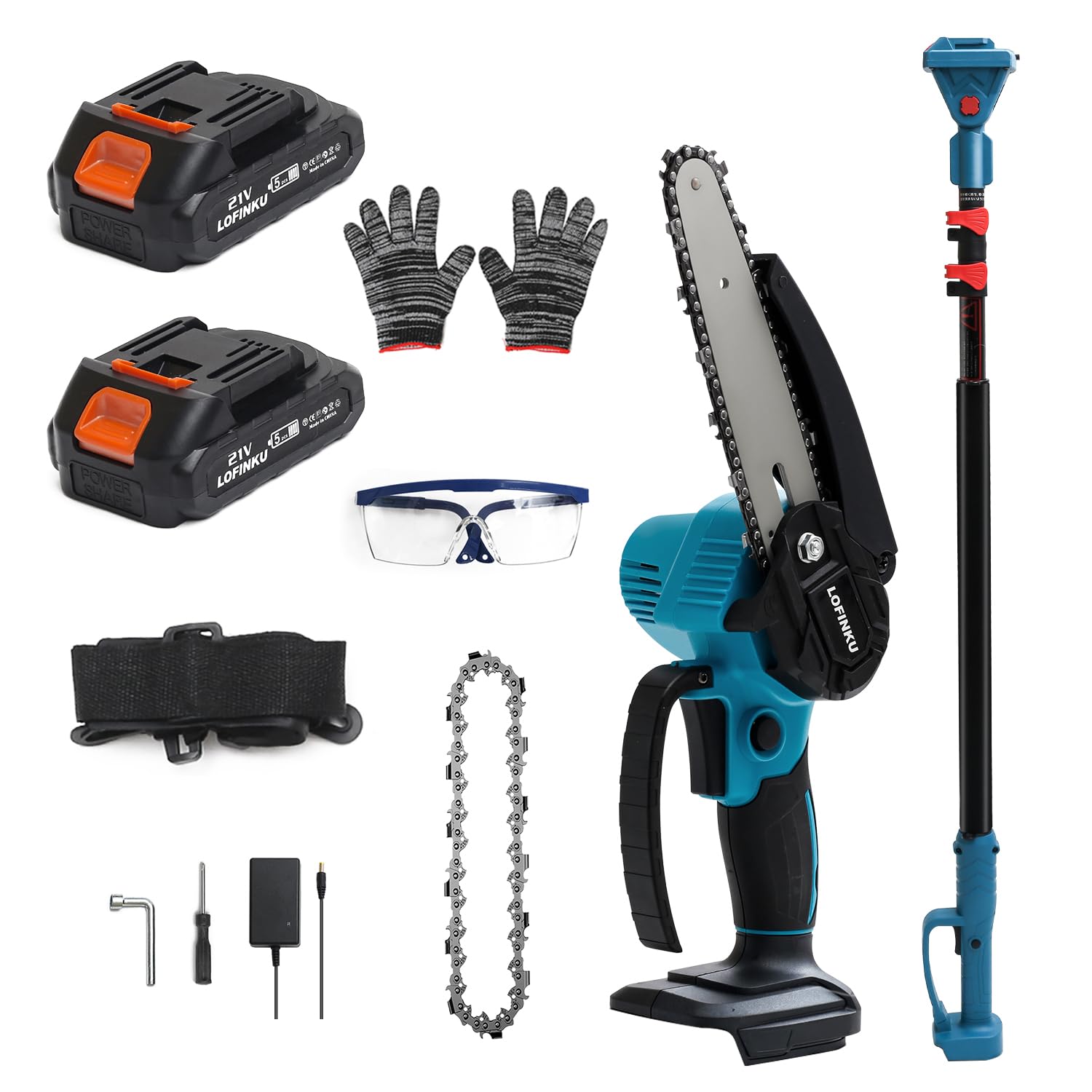 Photo 1 of 2-in-1 Cordless Pole Saw & Mini Chainsaw for Tree Trimming & Yard Work, Adjustable Pole 1.94–2.45m, 2 Batteries, Pure Copper Motor, Lightweight Design, Blue – Ideal for Homeowners & Gardeners