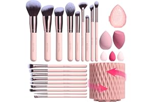 BS-MALL Makeup Brushes Premium Synthetic Foundation Powder Concealers Eye Shadows 18 Pcs Brush Set with 5 sponge & Holder Sponge Case (A-Pink)