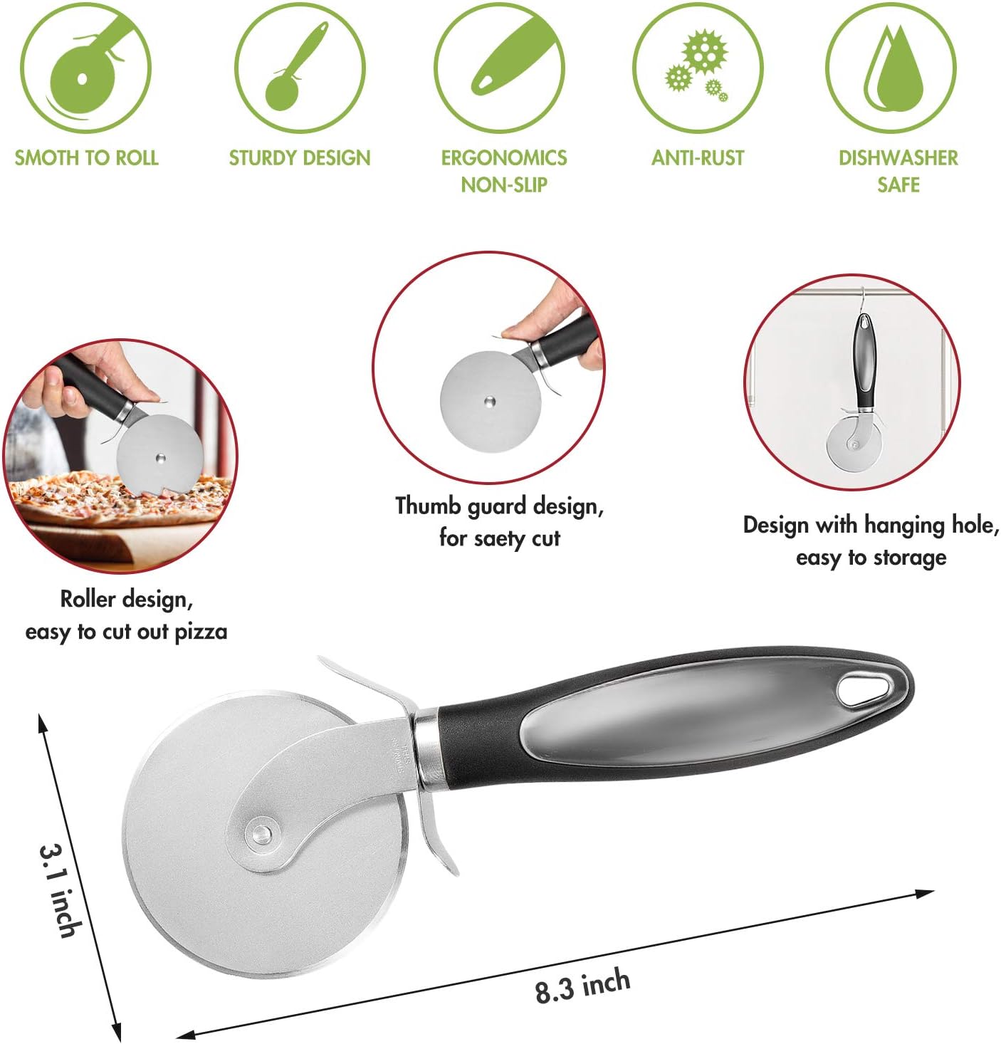 Pizza Pans with Holes 12 inch & Pizza Wheel Cutter Pizza Server Set, Stainless Steel Pizza Peel with Folding Handle, Nonstick Bakeware Pizza Crisper Pan Pizza Tray Slicer Oil Brush Oven Dishware Safe: Kitchen & Dining