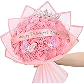 Waipfaru Glitter Roses Bouquet, Valentines Day Gifts for Her, DIY Fake Pink Flowers Bouquet with Valentine's Stand-Up Signs, 36 Pcs Rose for Women Wife Girlfriend