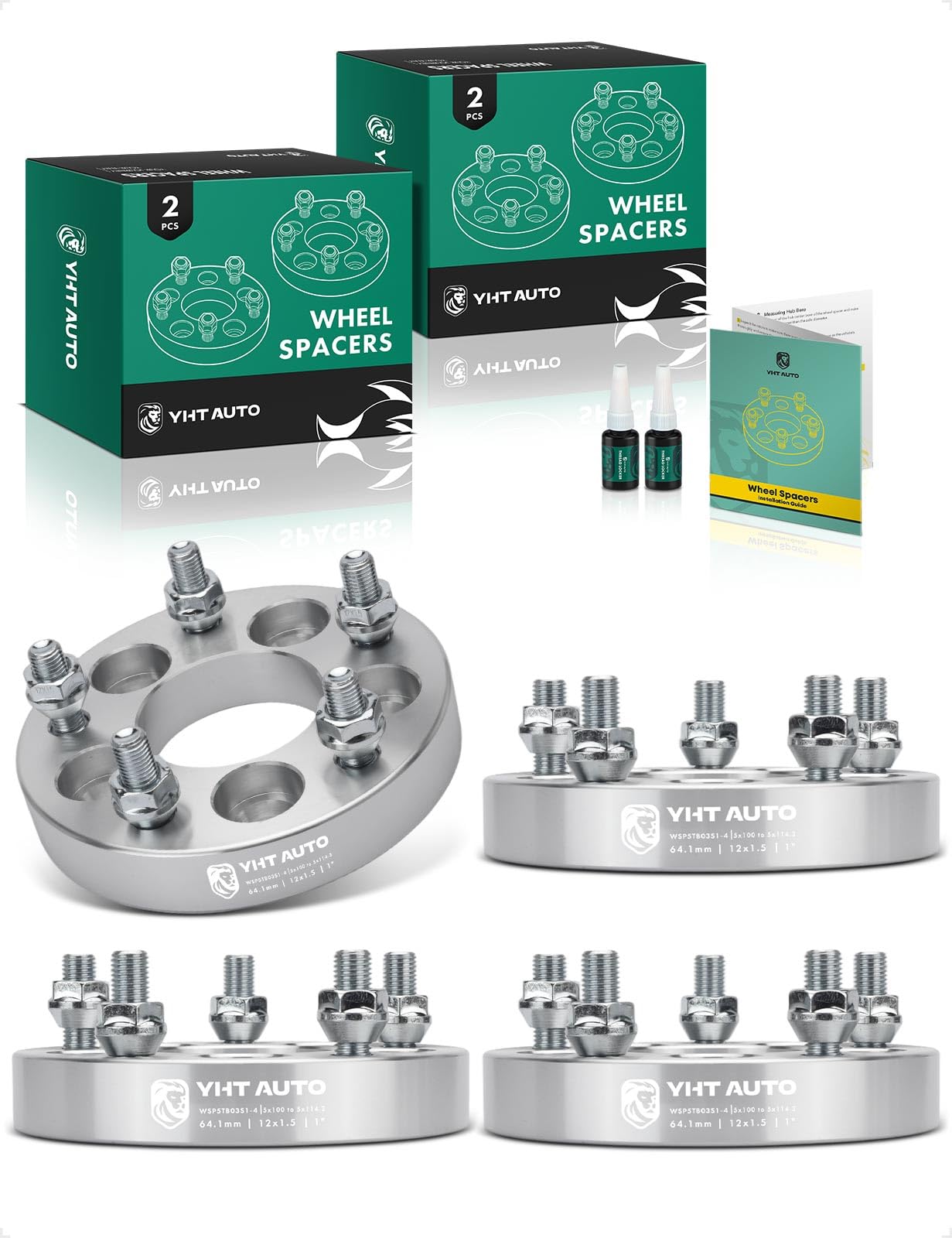 Photo 1 of YHTAUTO 5x100 to 5x114.3 Wheel Adapters 1 Inch Compatible with Buick Cadillac Chevrolet Chrysler Dodge Oldsmobile Scion Toyota, w/ M12X1.5 & 12.9 Grade Studs, 64.1mm Center Bore 5 Lug 4PCS Silver