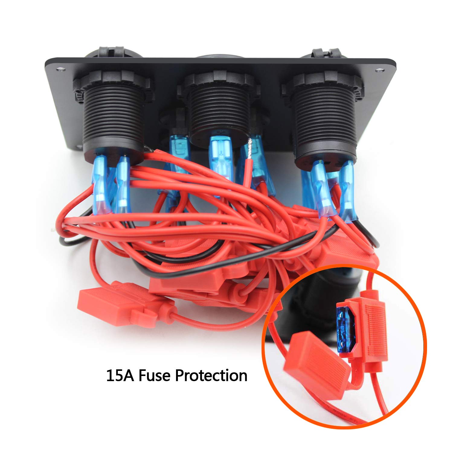 FXC 5 Gang Rocker Switch Panel with Dual USB Slot Socket 5V 4.2A + Cigarette Lighter + Voltmeter for Marine Boat Car Rv Vehicles Truck 12-24V Waterproof Blue LED (5B Blue): Industrial & Scientific