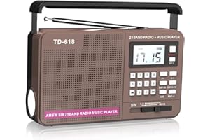 FIOLEES Portable AM FM SW Radio with Best Reception, LCD Display, Support USB Flash Drive and TF Card, AC Charge and Rechargeable Battery Power Transistor Shortwave Radio with Big Speaker and Earphone Jack