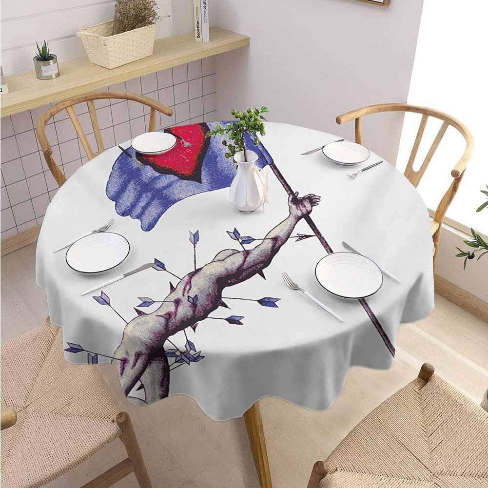 DILITECK Love Pattern Round Tablecloth Warrior Wounded by Arrows Holding Flag of Valentines When Dying Love Illustration Machine Washable Diameter 70" Blue White