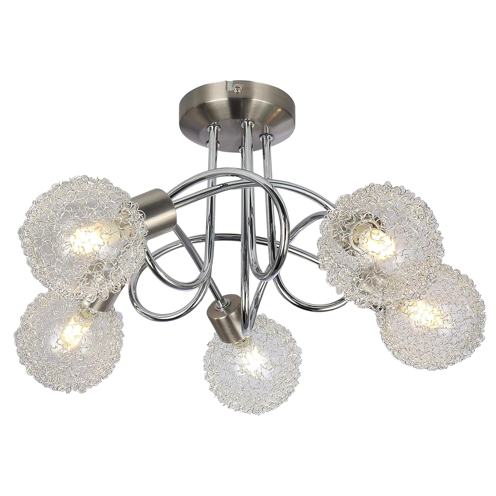 UKEW Modern 5 Way Ceiling Lights - Semi Flush Crossover Lighting with Wire Mesh Lamp Shades - Suitable for Lounge Dining Room Living Room