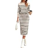 Glamaker 2 Piece Skirt Sets for Women 2026 Fall Fashion Striped Casual Sweater Dress Knit Lounge Travel Outfits Winter Cloth