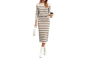 Glamaker 2 Piece Skirt Sets for Women 2025 Fall Fashion Striped Casual Sweater Dress Knit Lounge Travel Outfits Winter Cloth