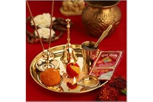 NOBILITY Brass Pooja thali Set 7 Inch with Accessories Puja Thali for Diwali Ganesh Festival Home Office Mandir Wedding Return Gift Items