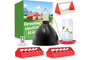 KCULEHTLLA Chick Starter Kit, Baby Chick Supplies with 75W Heat Lamp, Chick Feeder and Waterer Kit, Chick Stand Perch, Adjustable Temperature Light Bulb for Brooder