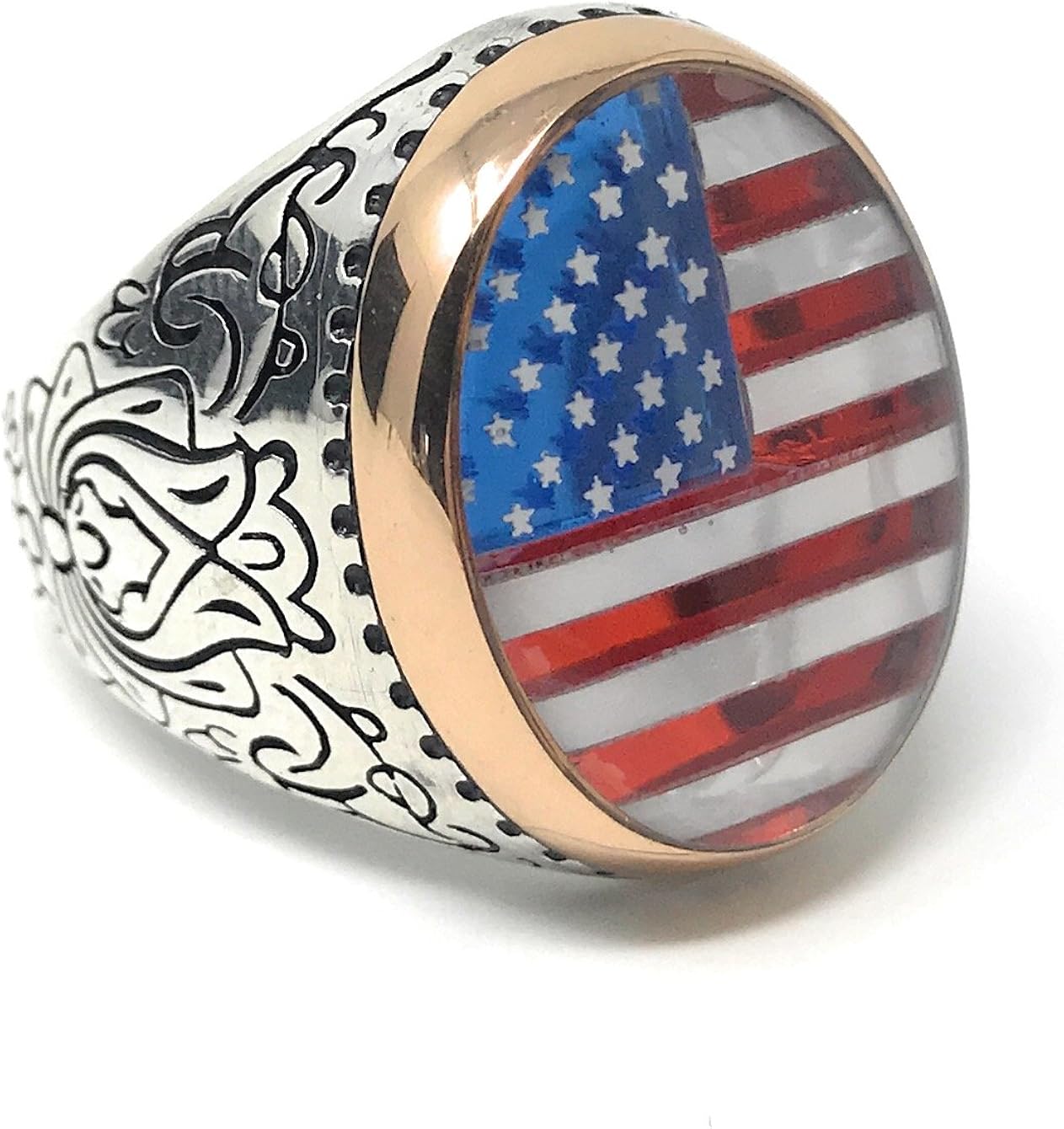 KAR 925K Sterling Silver Enameled American Flag Men Ring Special