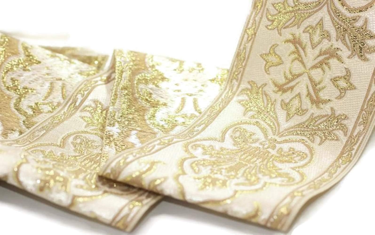 1 Yard 2.75 inches Golden Age Royal Crown Jacquard Ribbon, French Ribbon, Sewing Trim